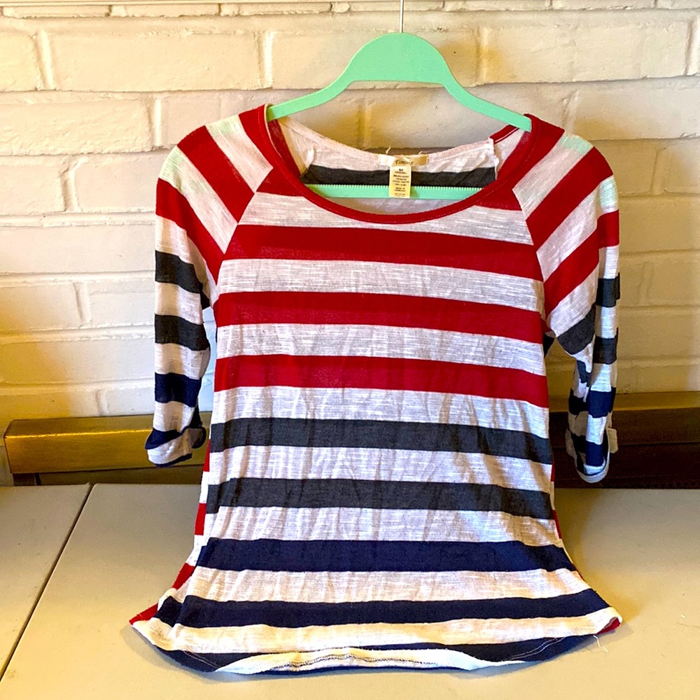 Timing Red White and Blue Med 3/4 sleeve shirt